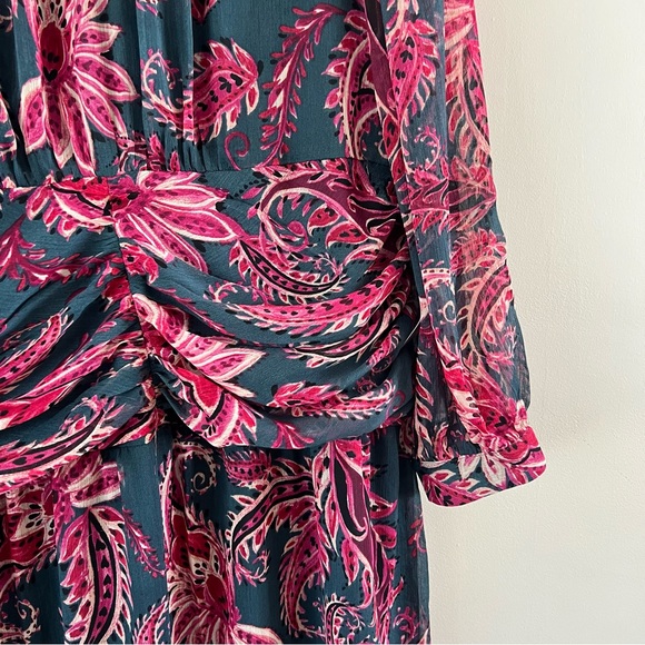 Maggy London Paisley Gathered Waist Maxi Dress 16 Slate cherry blossom green - Picture 4 of 13